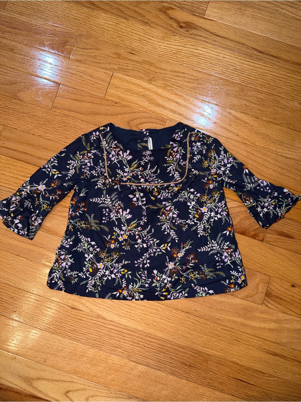Janie and Jack Navy Floral Ruffle-Sleeve Top